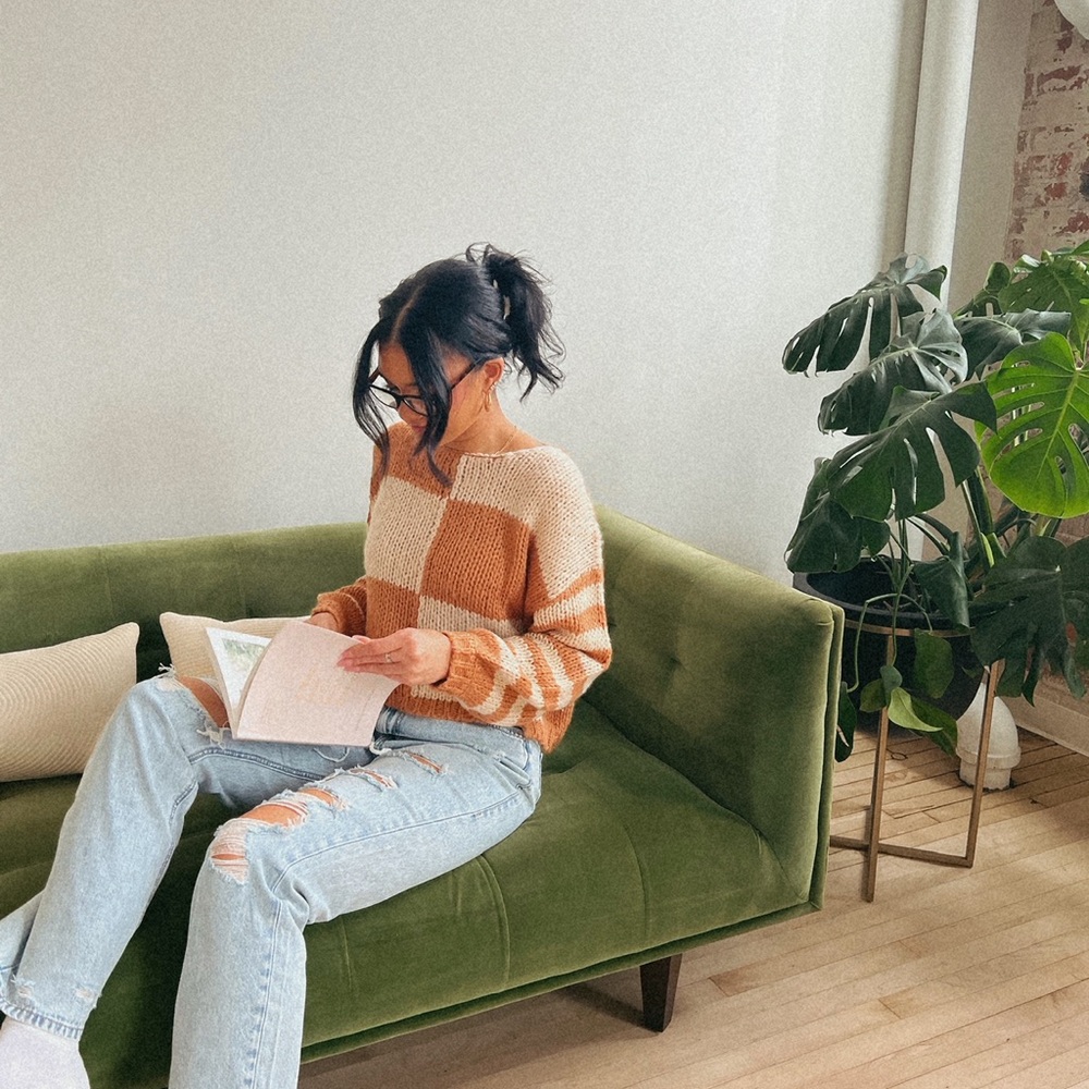 Cozy orange and Cream Sweater